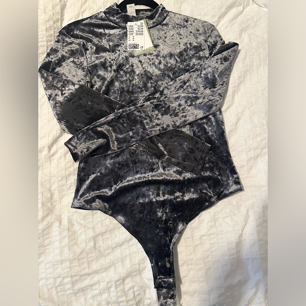 Dusty blue velvet bodysuit